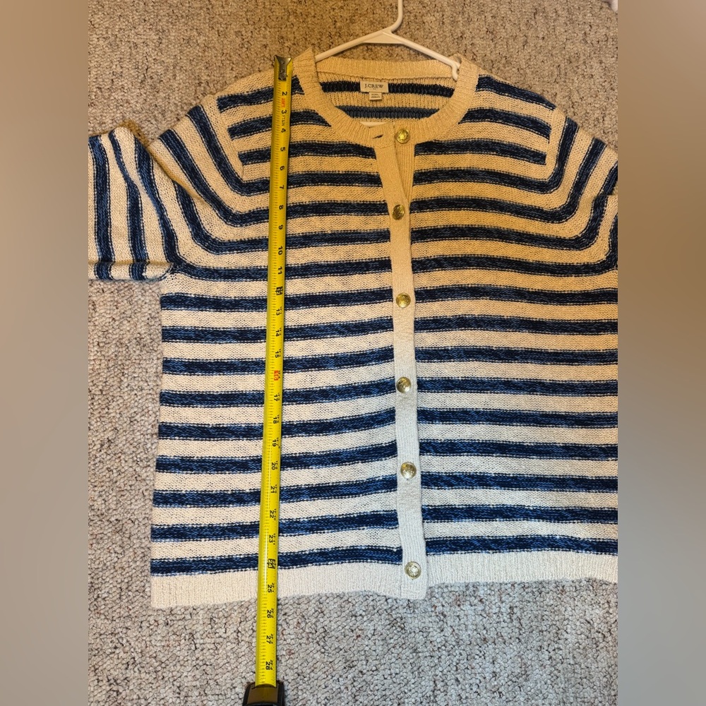 J. Crew Women Striped Slub Cotton-blend Cardigan Sweater Beige Navy Blue XXL - Picture 8 of 10